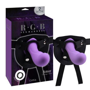 Страпон силіконовий Chisa RGB Amor на трусиках зі штучної шкіри, фіолетовий
