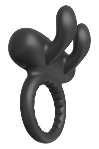 Ерекційне віброкільце Dreamtoys Ramrod Rabbit з вушками для клітора, чорне