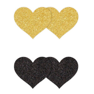Набір з 2 пар пестисів у формі серця NS Novelties Pretty Pasties Glitter Hearts, чорний/золотий