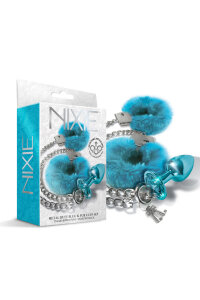 Набір Global Novelties NIXIE METAL BUTT PLUG & FURRY HANDCUFF SET, MEDIUM, BLUE METALLIC