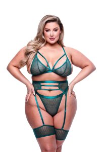 Сексуальний комплект білизни Queen Size Baci, напівпрозорий, 4 деталі, зелений