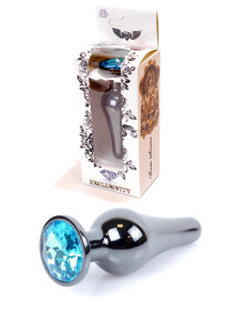 Анальна пробка з нержавіючої сталі з каменем Plug-Jewellery Dark Silver BUTT PLUG-Light Blue