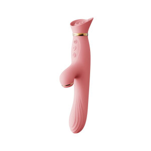 Вібратор з підігрівом і вакуумною стимуляцією ZALO ROSE RABBIT PINK