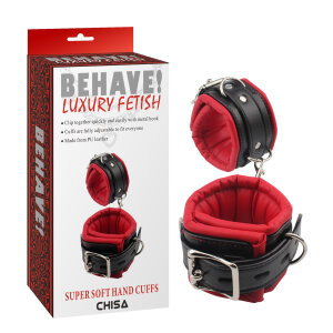 Наручники чорні Chisa Behave!Luxury Fetish з м'якою червоною підкладкою
