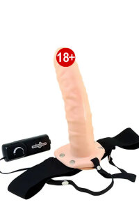 Страпон з вібрацією REALISTIC HOLLOW STRAP ON VIBRATOR 8INCH