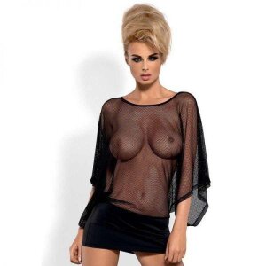 Сукня сітка Obsessive Punker dress, стрінги в комплекті, чорний, S\M
