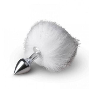 Металева анальна пробка з помпоном білий Bunny Tail Plug Easy Toys