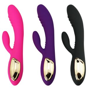 Вібратор вагінальний Royal-TE USB кролик подвійний для клітора та точки G Чорний
