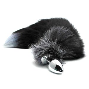 Металевий анальний корок Лисий хвіст Alive Black And White Fox Tail L (м'ята упаковка)