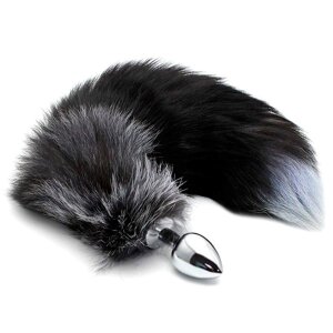 Металевий анальний корок Лисий хвіст Alive Black And White Fox Tail M (м'ята упаковка)
