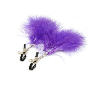 Затискачі бдсм для сосків з пір'їнками пухнасті Feather Nipplettes 2 штуки пух різних кольорів Фіолетовий