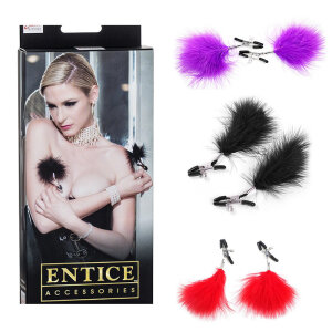 Затискачі бдсм для сосків з пір'їнками пухнасті Feather Nipplettes 2 штуки пух різних кольорів Чорний
